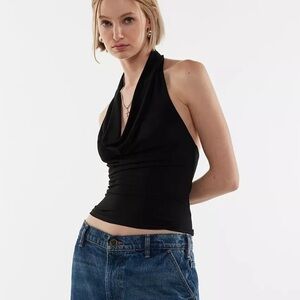 UO Silence + Noise Coyote Cowl Neck Halter Top